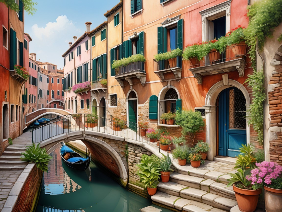 Charming Italian Canal Scene with Colorful Buildings