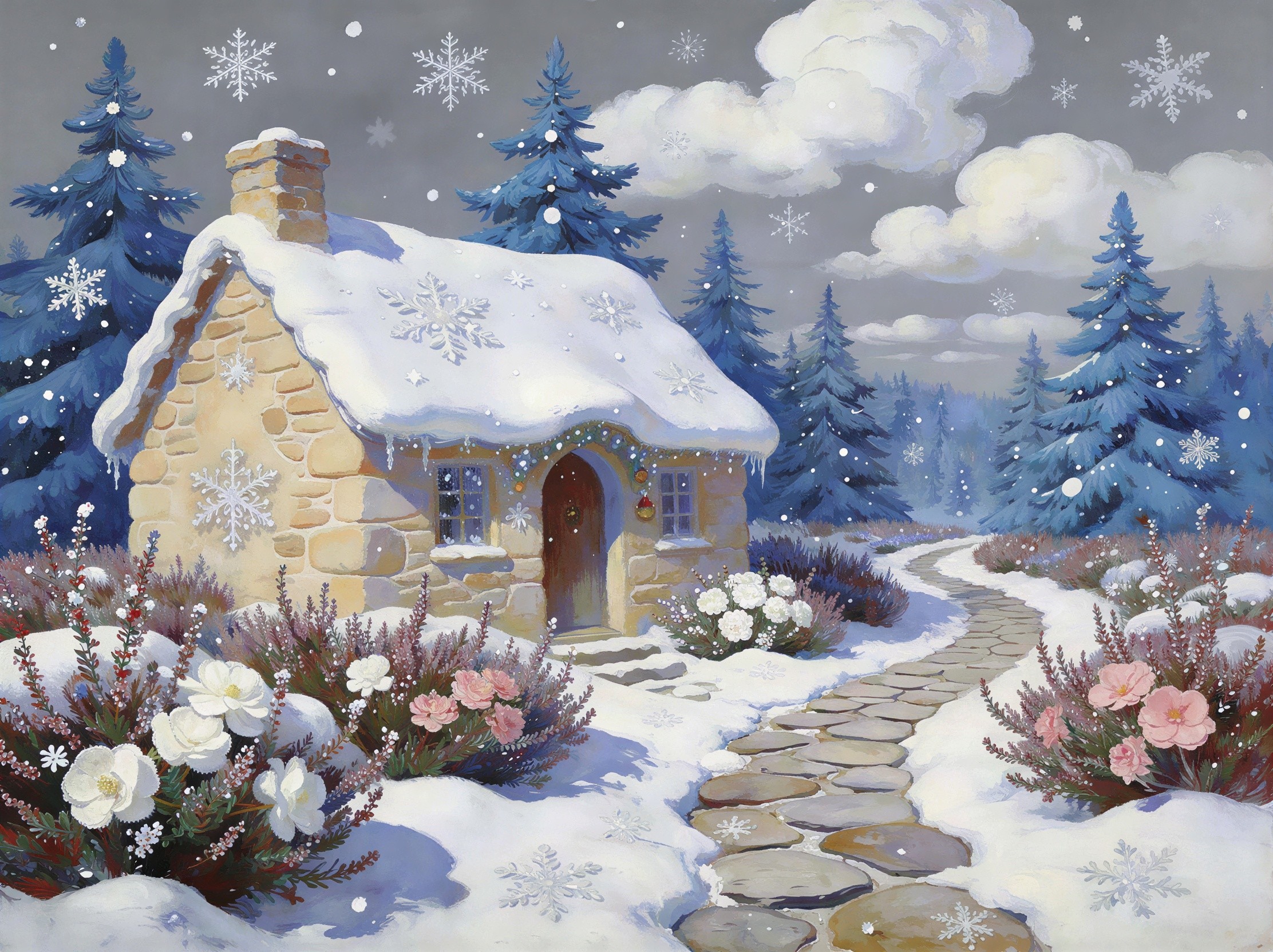 Cozy Stone Cottage in Enchanting Winter Wonderland