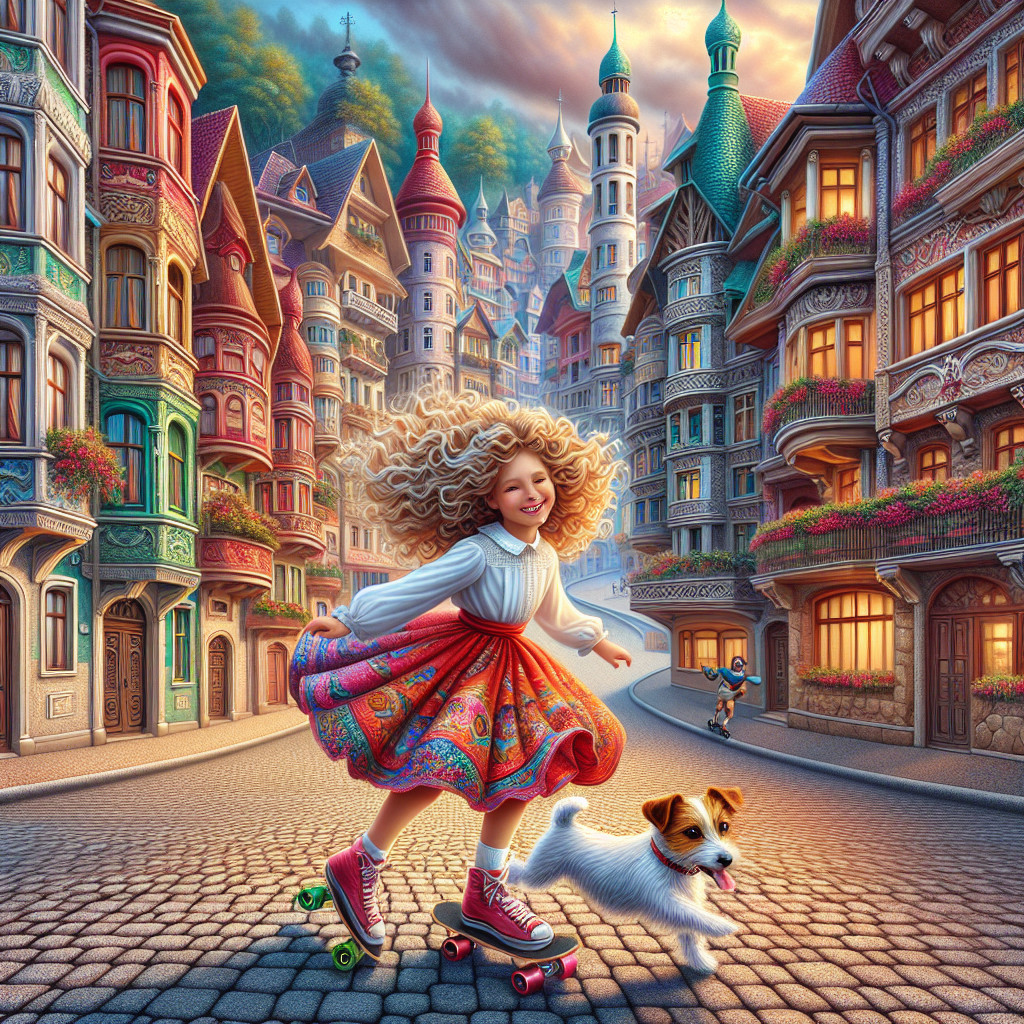 Joyful Girl Skating on Colorful Rollers in Charming Street