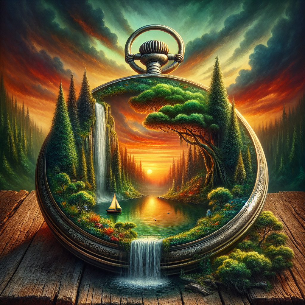 Surreal Landscape in Ornate Pocket Watch Design