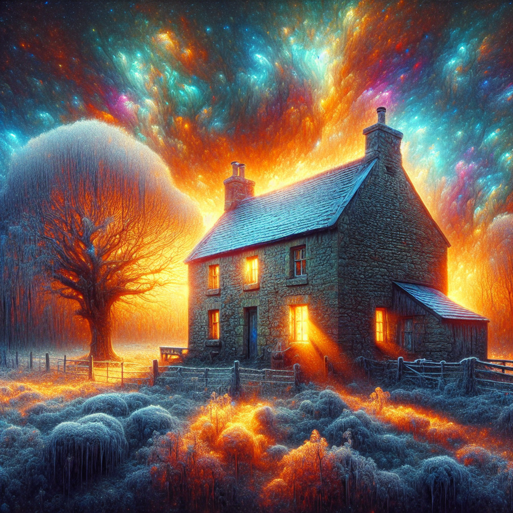 Rustic Stone House in a Magical Cosmic Landscape