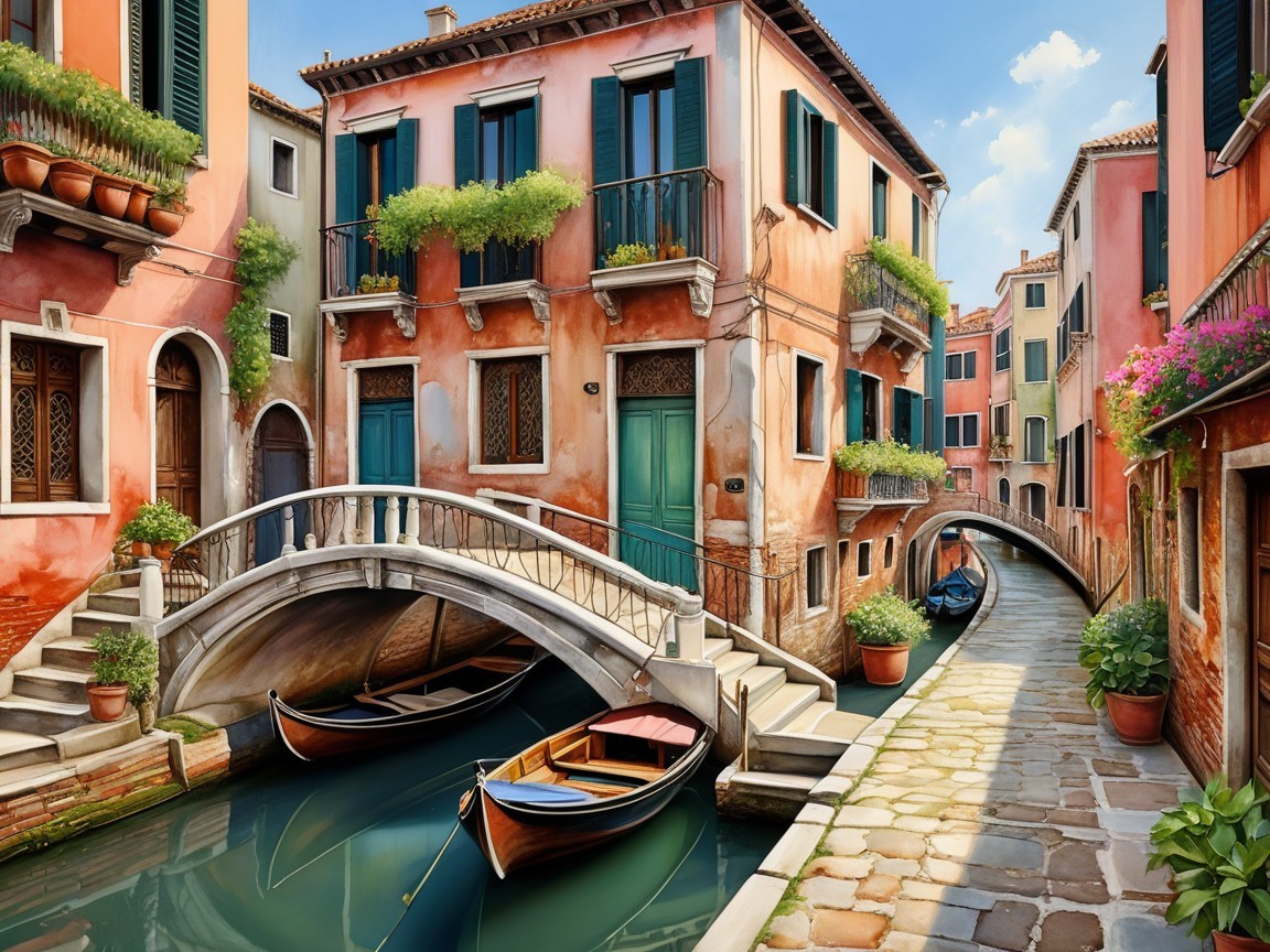 Charming Italian Village Canal with Colorful Buildings
