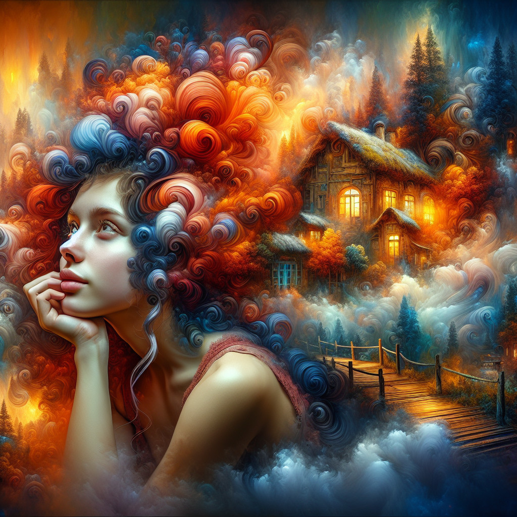 Whimsical Landscape with Colorful Curls and Cottage
