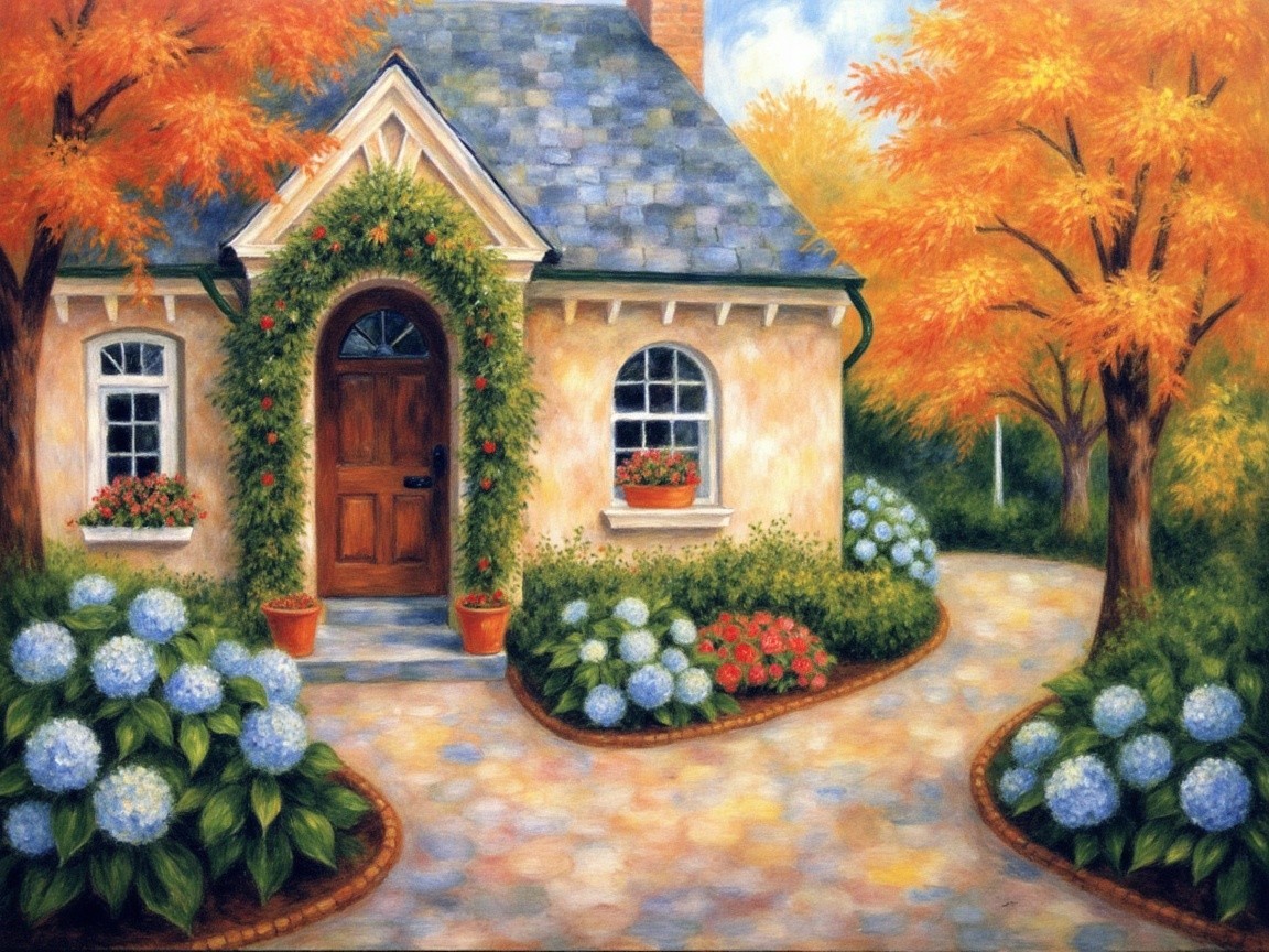 Charming Cottage Amidst Vibrant Autumn Foliage