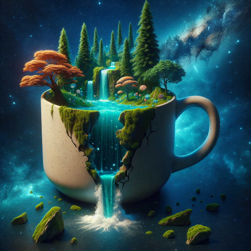 Whimsical Landscape from a Cracked Coffee Cup