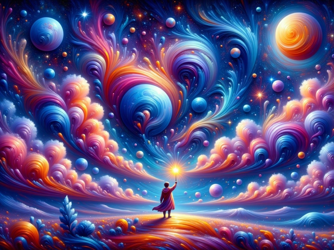 Surreal Cosmic Scene with Vibrant Colors and Stars