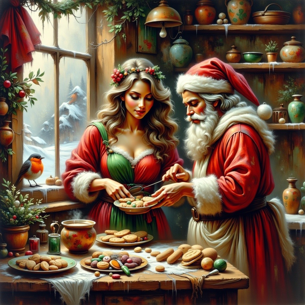 Festive Kitchen Scene with Holiday Decorations and Cookies