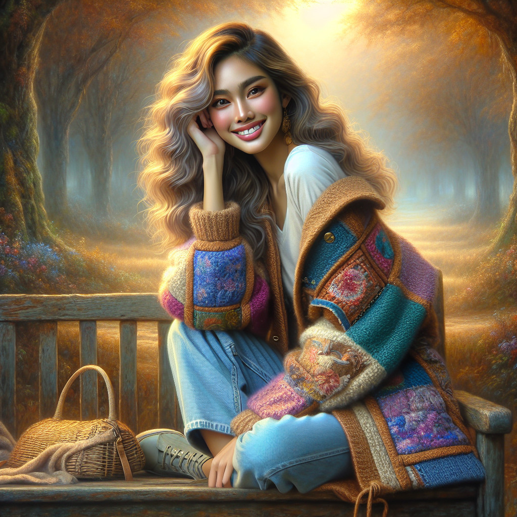 Young Woman Smiling in Serene Forest Setting