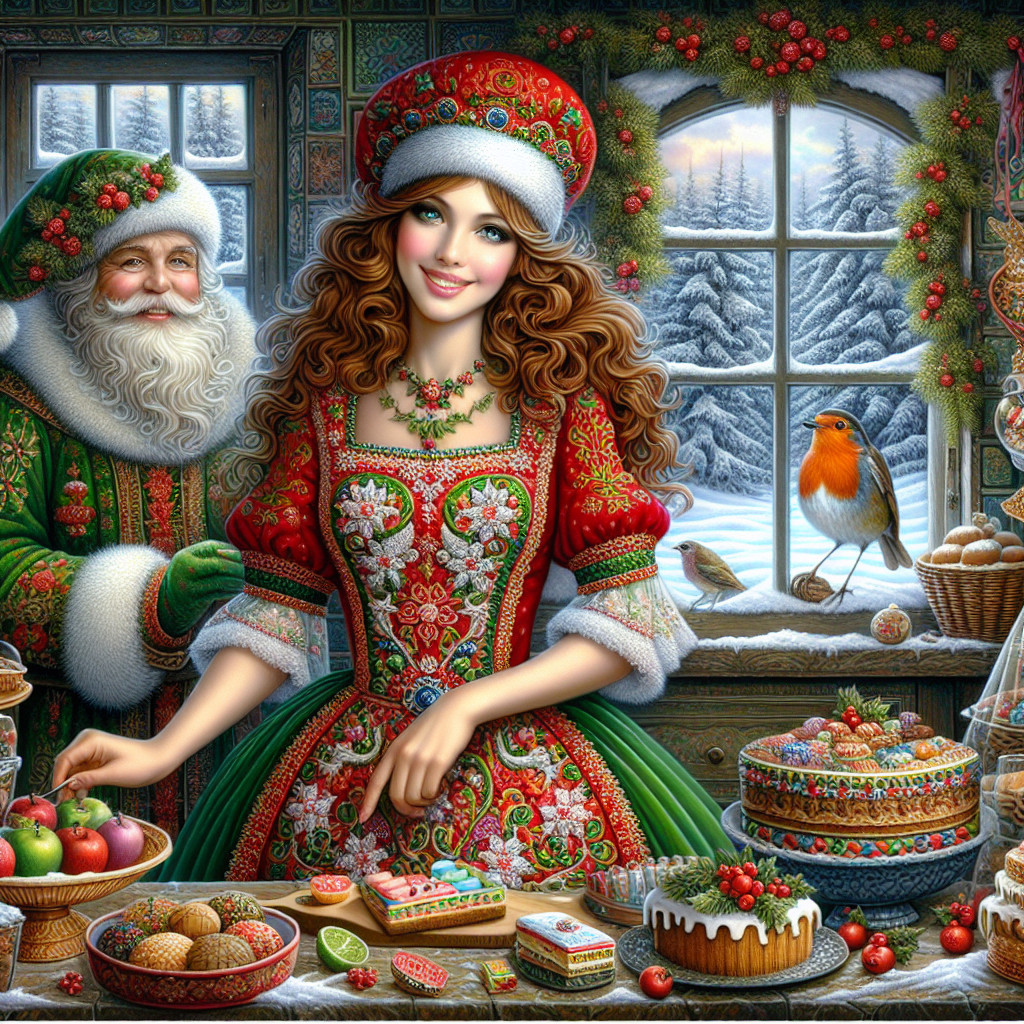 Festive Kitchen Scene with Holiday Treats and Santa