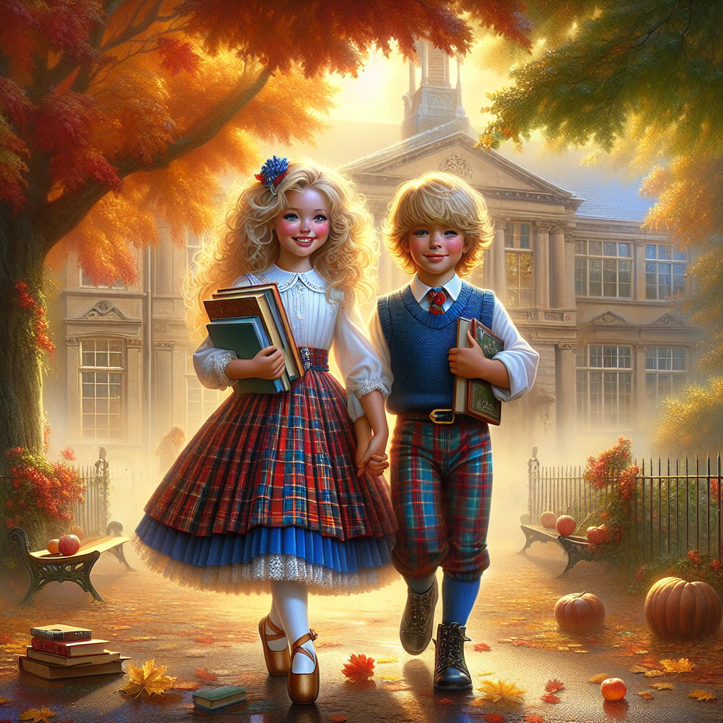 Charming Autumn Scene with Children and Colorful Foliage