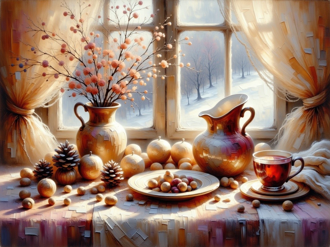 Cozy Still Life Scene with Warm Colors by a Window