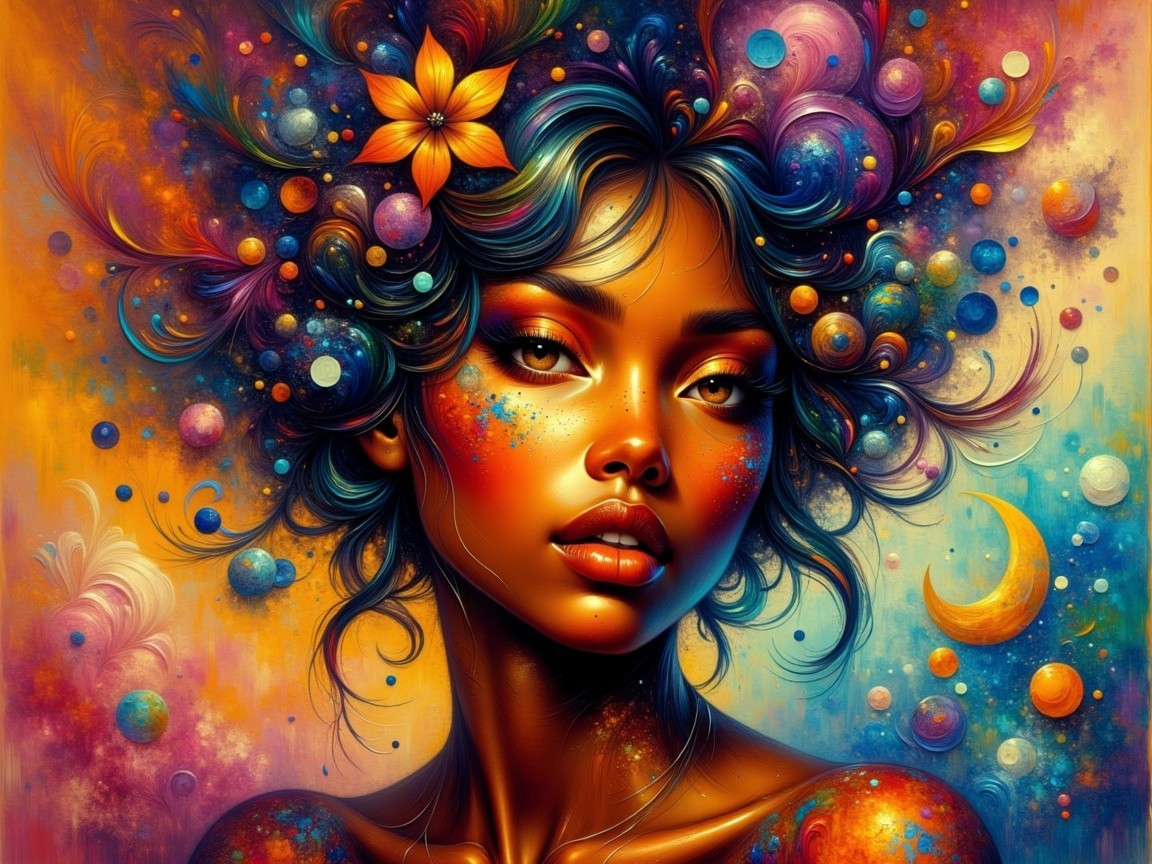 Portrait of a Woman with Cosmic-Inspired Hair