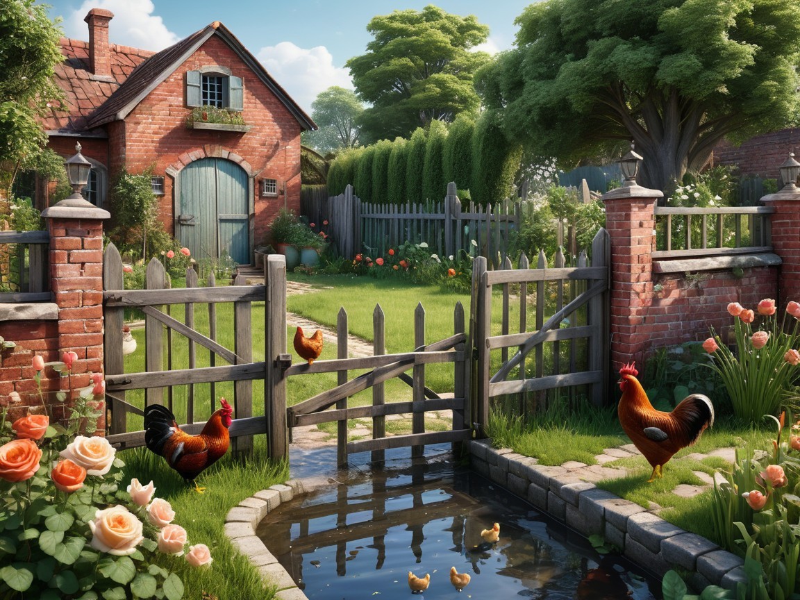 Rustic Cottage Surrounded by Lush Gardens and Stream