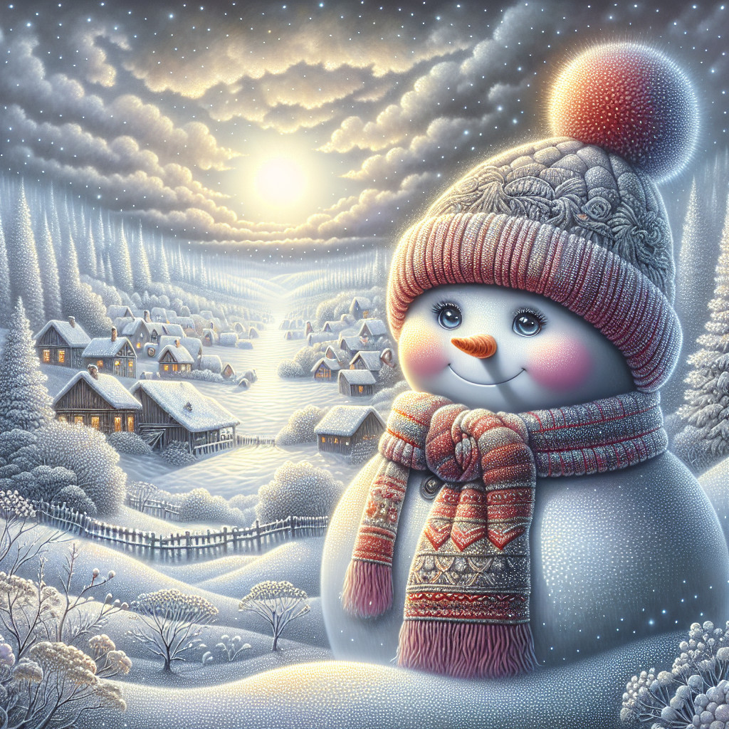 Cheerful snowman in a serene winter landscape