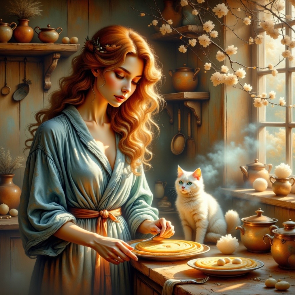 Young woman baking pastries in a sunlit kitchen