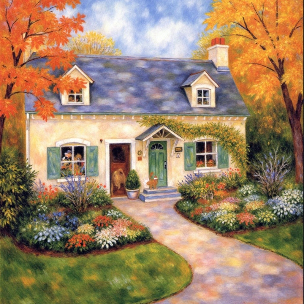 Charming Cottage in Vibrant Autumn Landscape