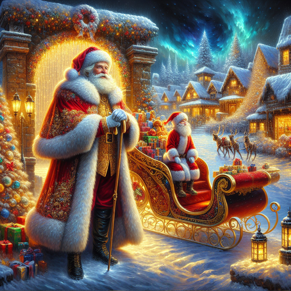 Magical Winter Scene with Santas in Snowy Village