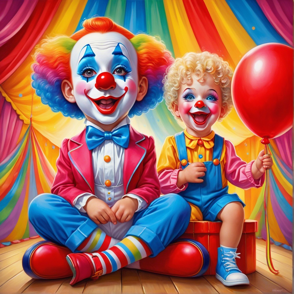Circus Scene with Clown and Child in Colorful Setting