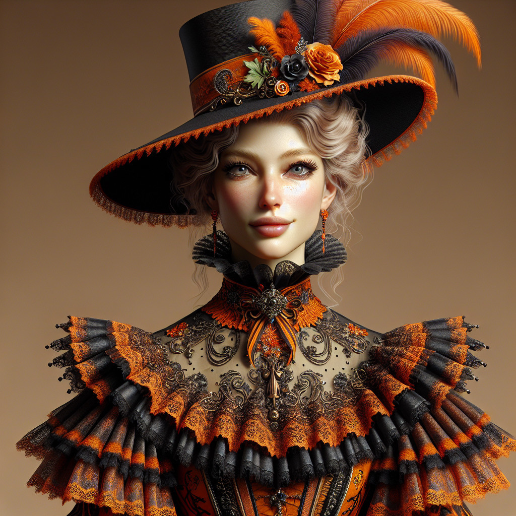 Lavish Female Figure in Black and Orange Outfit