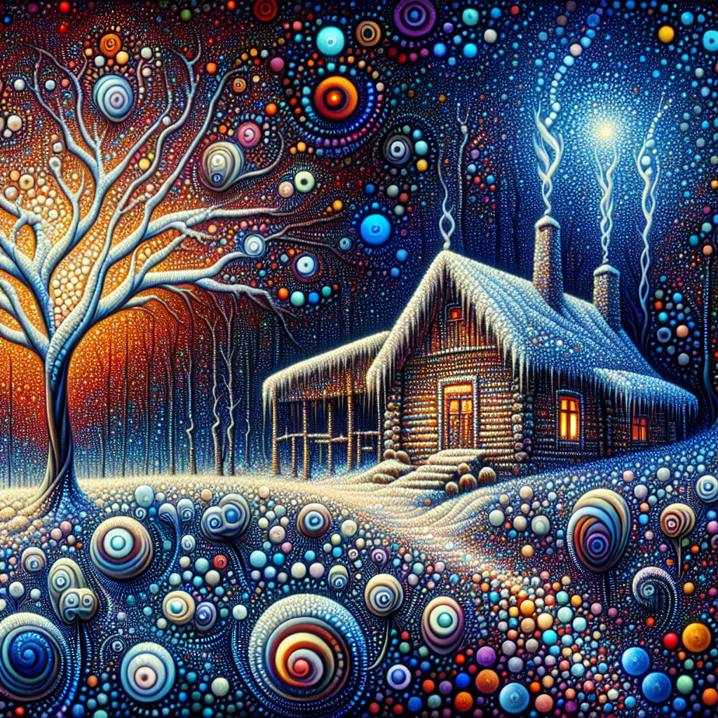 Cozy Log Cabin in a Colorful Winter Landscape