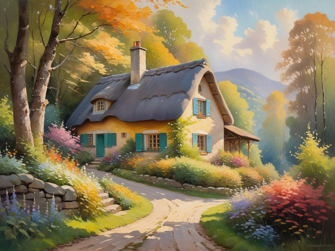 Charming Cottage Surrounded by Autumn Landscape