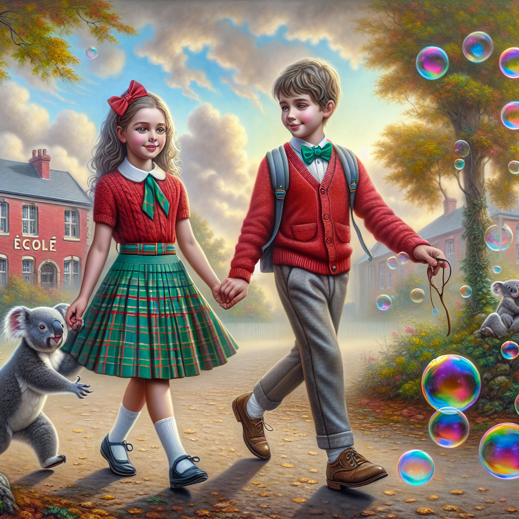 Children Walking Hand in Hand on a Tree-Lined Path
