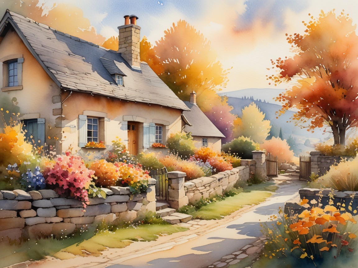 Charming Countryside Cottage Surrounded by Autumn Foliage