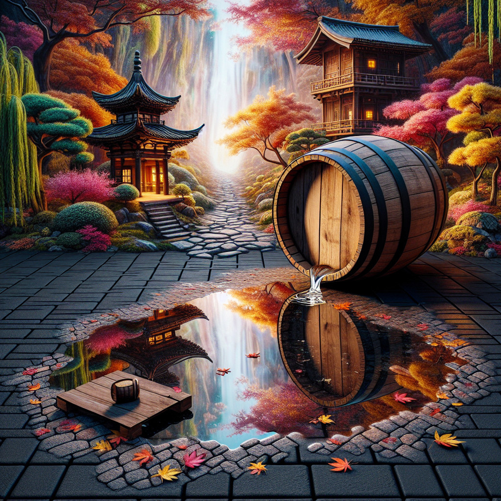 Serene Landscape with Waterfall and Autumn Foliage