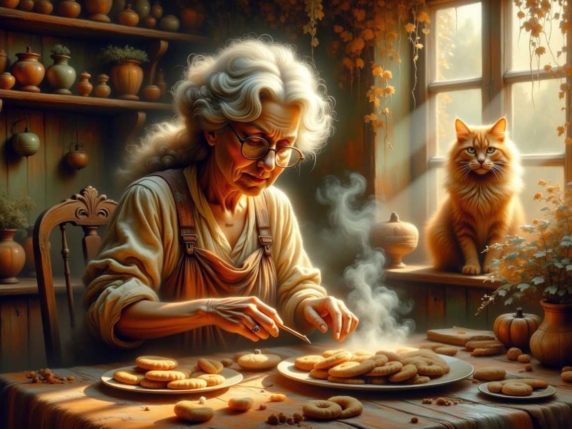 Cozy Kitchen Scene with Cookies and a Cat
