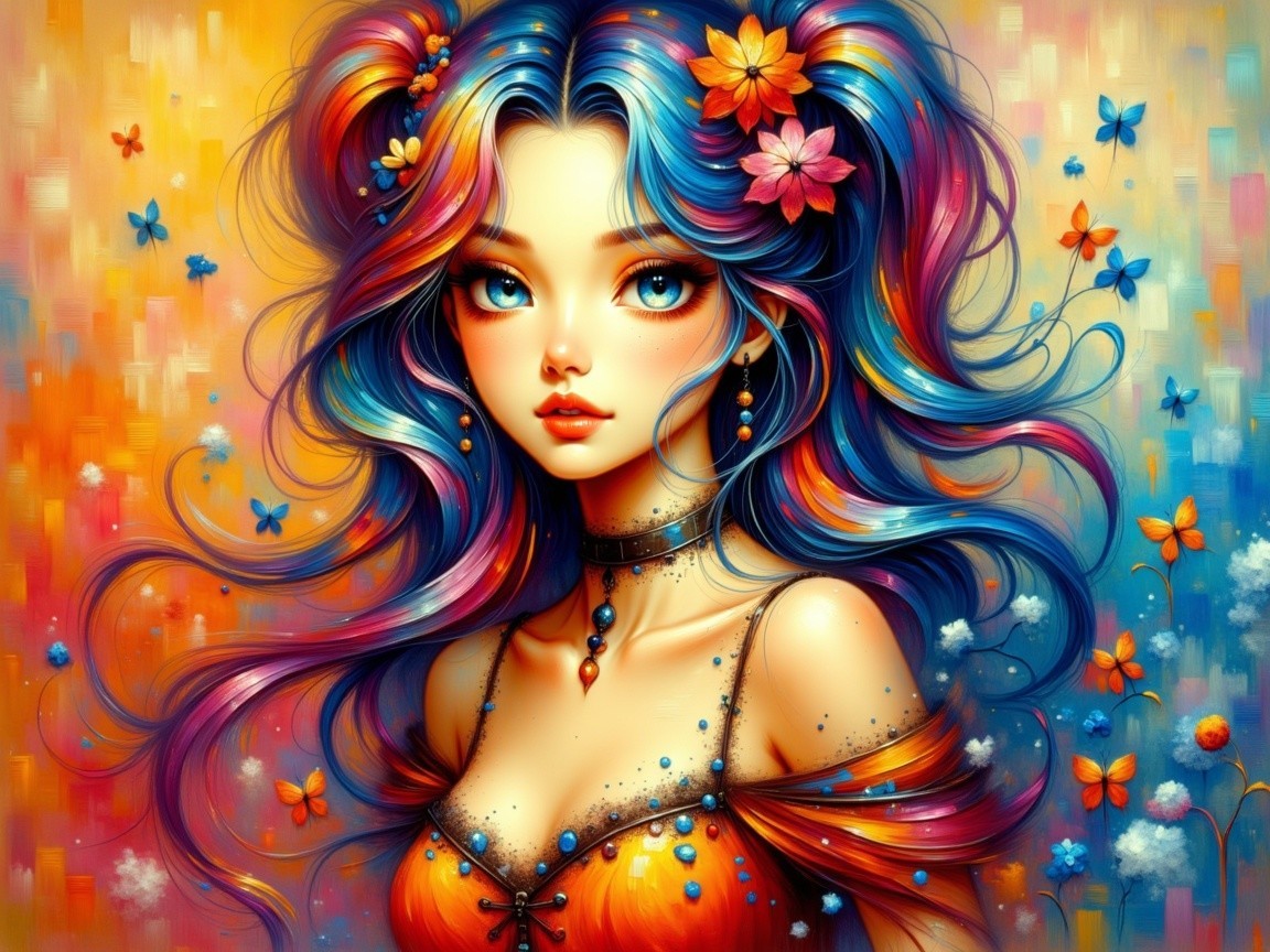 Vibrant Portrait of a Girl with Colorful Elements