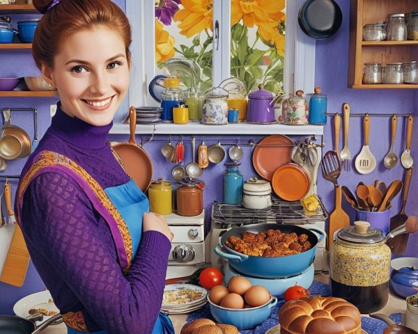 Cheerful Young Woman in Cozy Kitchen Setting