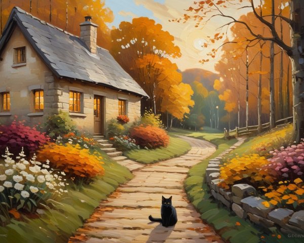 Cozy Stone Cottage Surrounded by Autumn Foliage