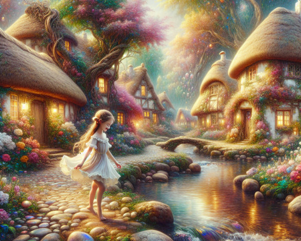 Whimsical Village with Enchanting Cottages and Stream