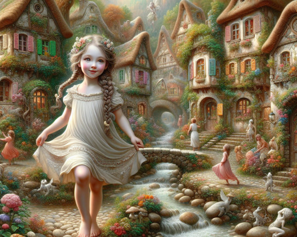 Whimsical Village with Vibrant Cottages and Nature