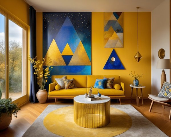 Vibrant Living Room with Yellow Color Scheme and Art