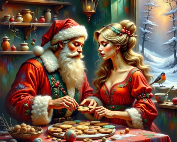 Cozy Cabin Scene of Holiday Cookie Decorating