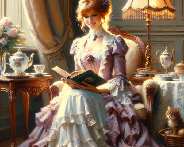 Elegant Vintage Dress in a Decorated Parlor Scene