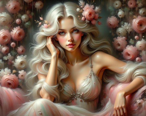 Portrait of a Young Woman with Floral Accents