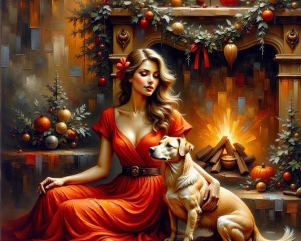 Realistic Digital Painting of Woman with Dog