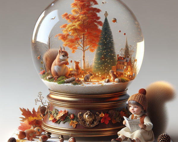Whimsical Autumn Scene in a Glass Snow Globe