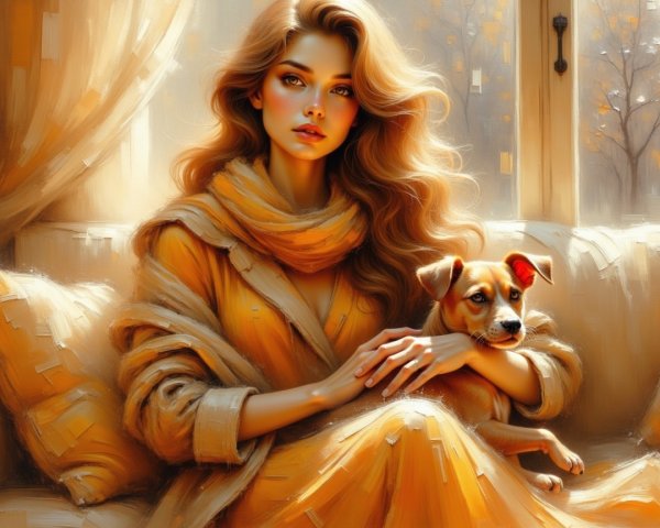 Cozy Indoor Scene with Woman and Dog by Window