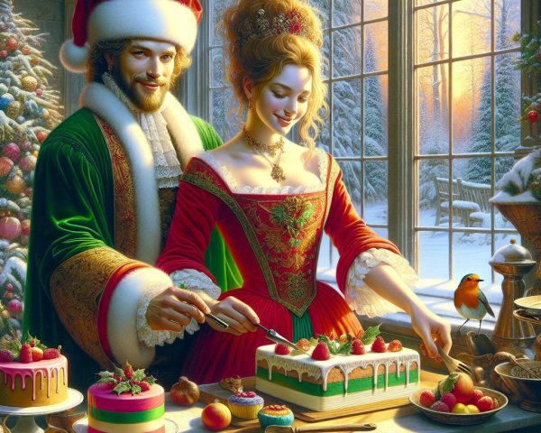 Cozy Holiday Scene with Decorated Room and Cake