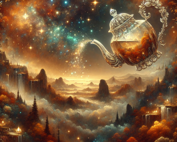 Fantastical Landscape with Mountains and Stardust Teapot