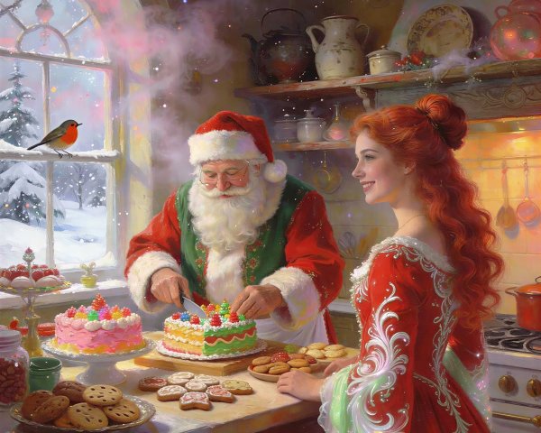 Christmas Baking in a Cozy Kitchen with Snowflakes