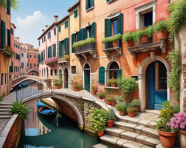 Charming Italian Canal Scene with Colorful Buildings