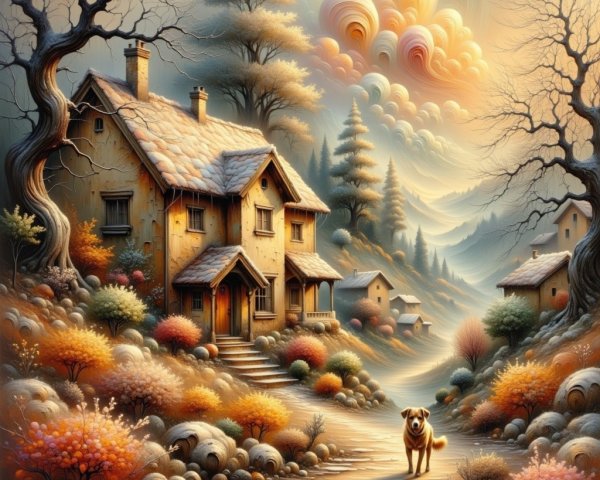 Charming Village in a Fantastical Autumn Landscape