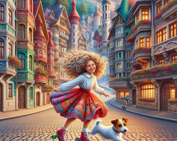 Joyful Girl Skating on Colorful Rollers in Charming Street