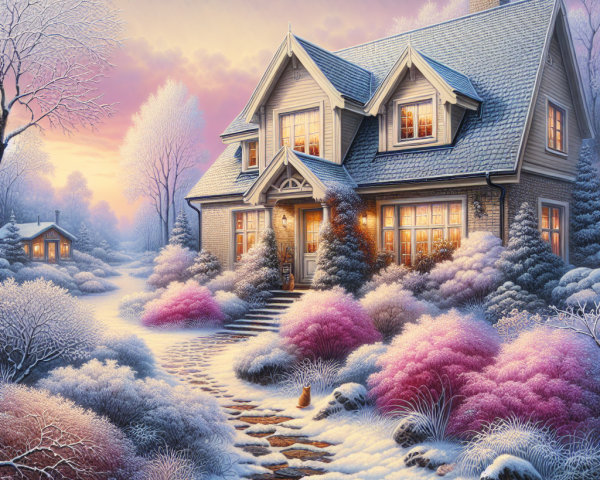 Snow-Covered Cottage in a Winter Landscape