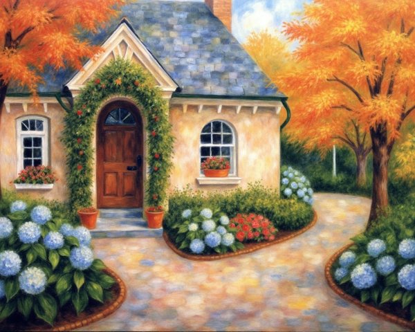 Charming Cottage Amidst Vibrant Autumn Foliage