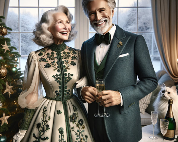 Elderly Couple Celebrating Christmas with Festive Attire